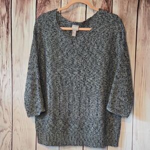 Chico's Navy And White Crew Neck Sweater Metallic Gold Thread Size 3 Or XL